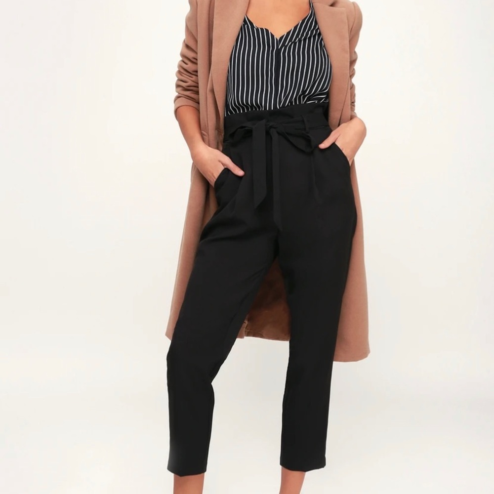 Lulus With Confidence Black Paper Bag Waist Pants